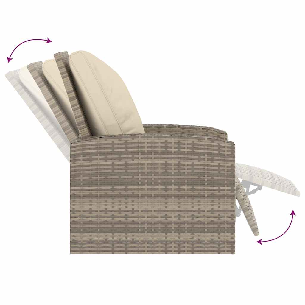 vidaXL Garden Chair Adjustable with Cushions Poly Rattan Light Brown
