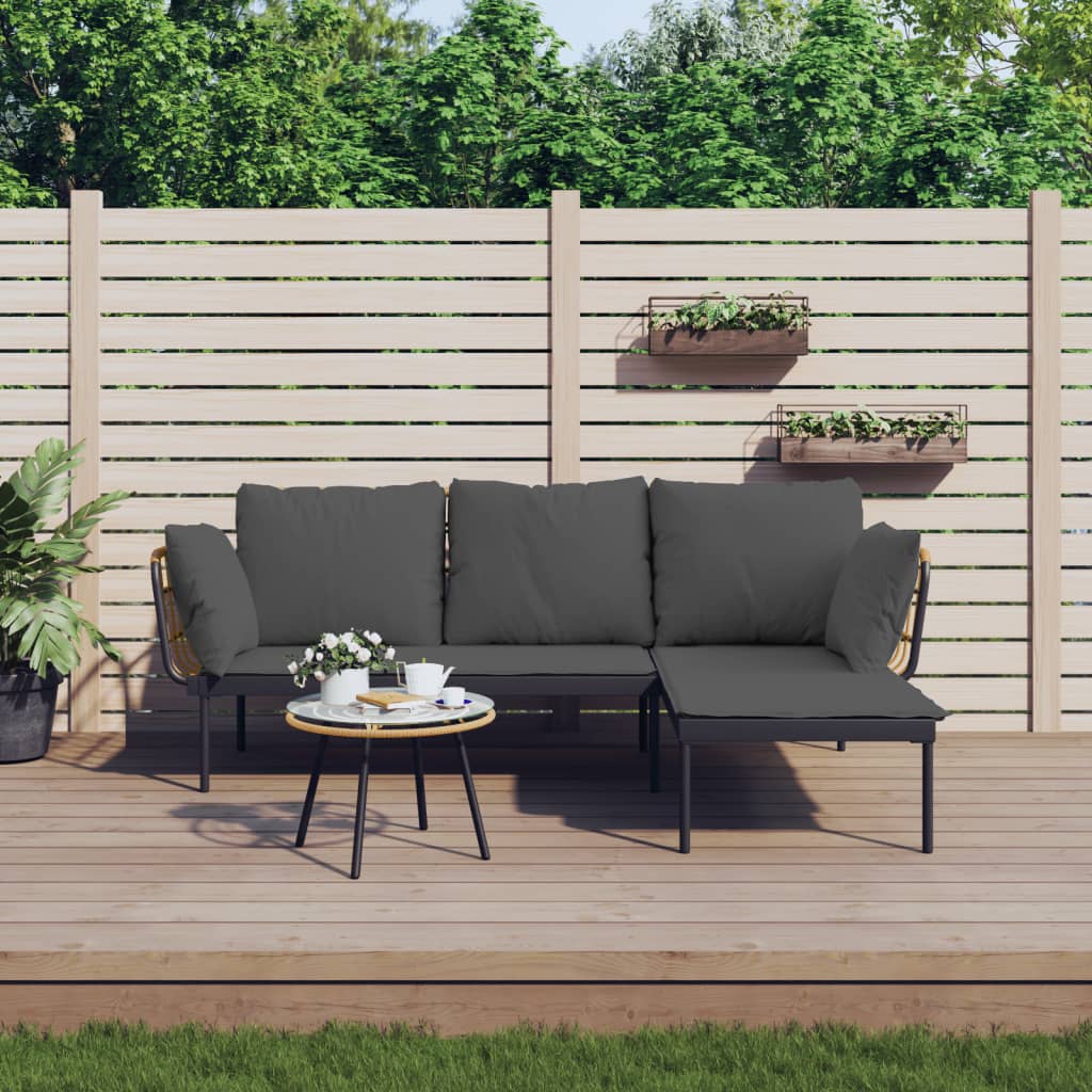 vidaXL 3-delige Loungeset met kussens poly rattan beige