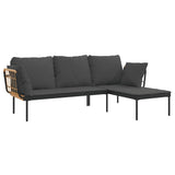 vidaXL 3-delige Loungeset met kussens poly rattan beige