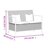 vidaXL Tuinbank 2-zits met kussens poly rattan grijs