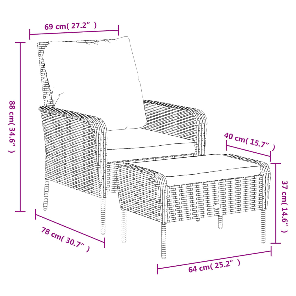 vidaXL Garden Chair with Footrest Poly Rattan Light Brown