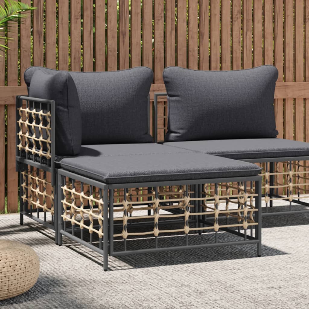 vidaXL Tuinhoekbank met beige kussens poly rattan