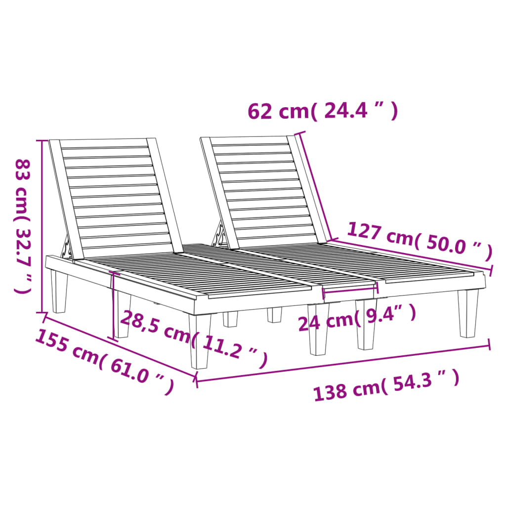 vidaXL Ligbed tweepersoons 155x138x83 cm polypropeen zwart