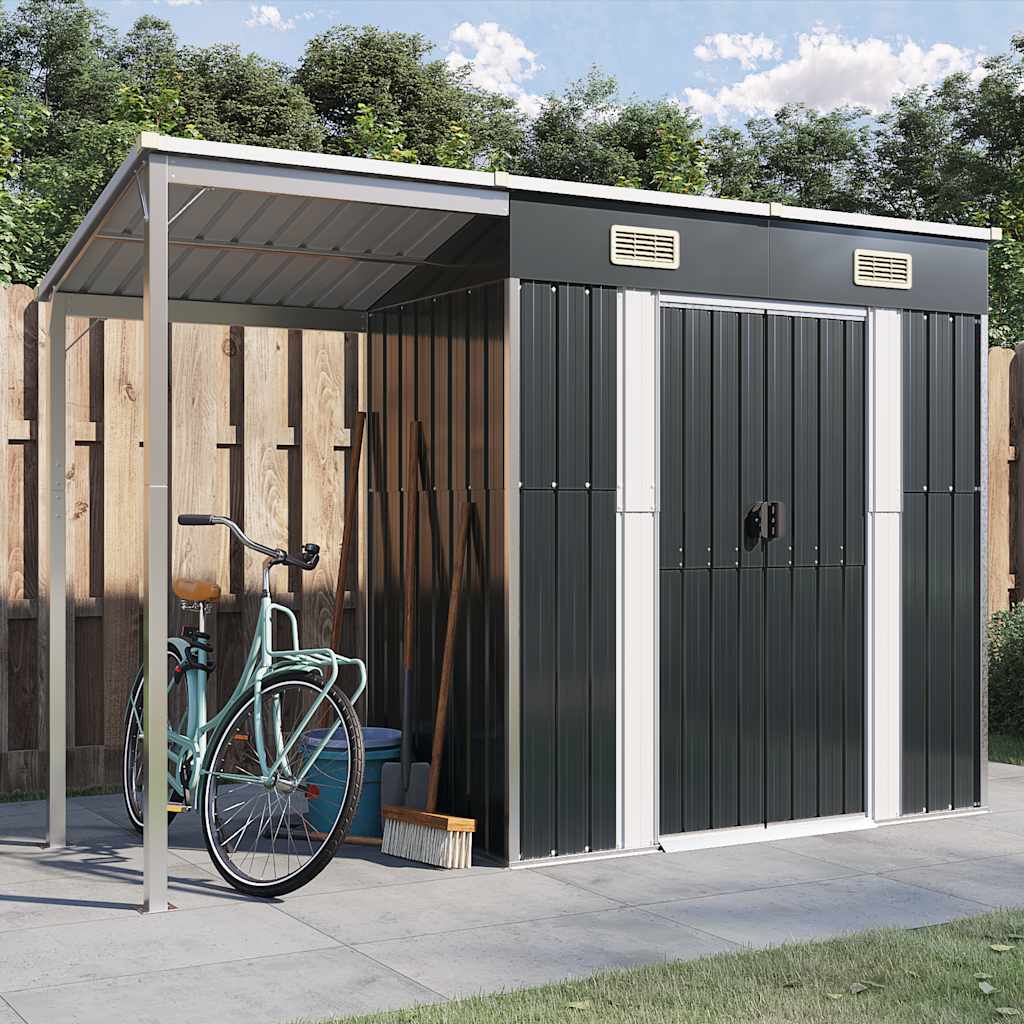 vidaXL Tuinschuur met verlengd dak 277x107x181 cm staal groen