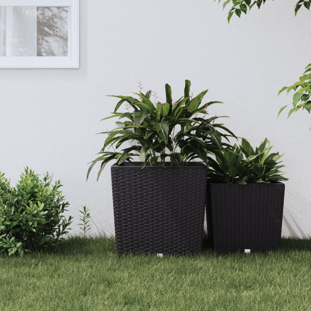 vidaXL Planter with removable pot rattan-look 21/32 L PP brown