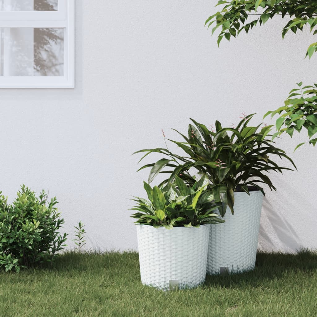 vidaXL Plantenbak met uitneembare bak rattan-look 15/15,3 L PP wit