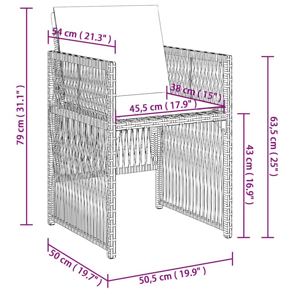 vidaXL Tuinstoelen 4 st met kussens poly rattan zwart