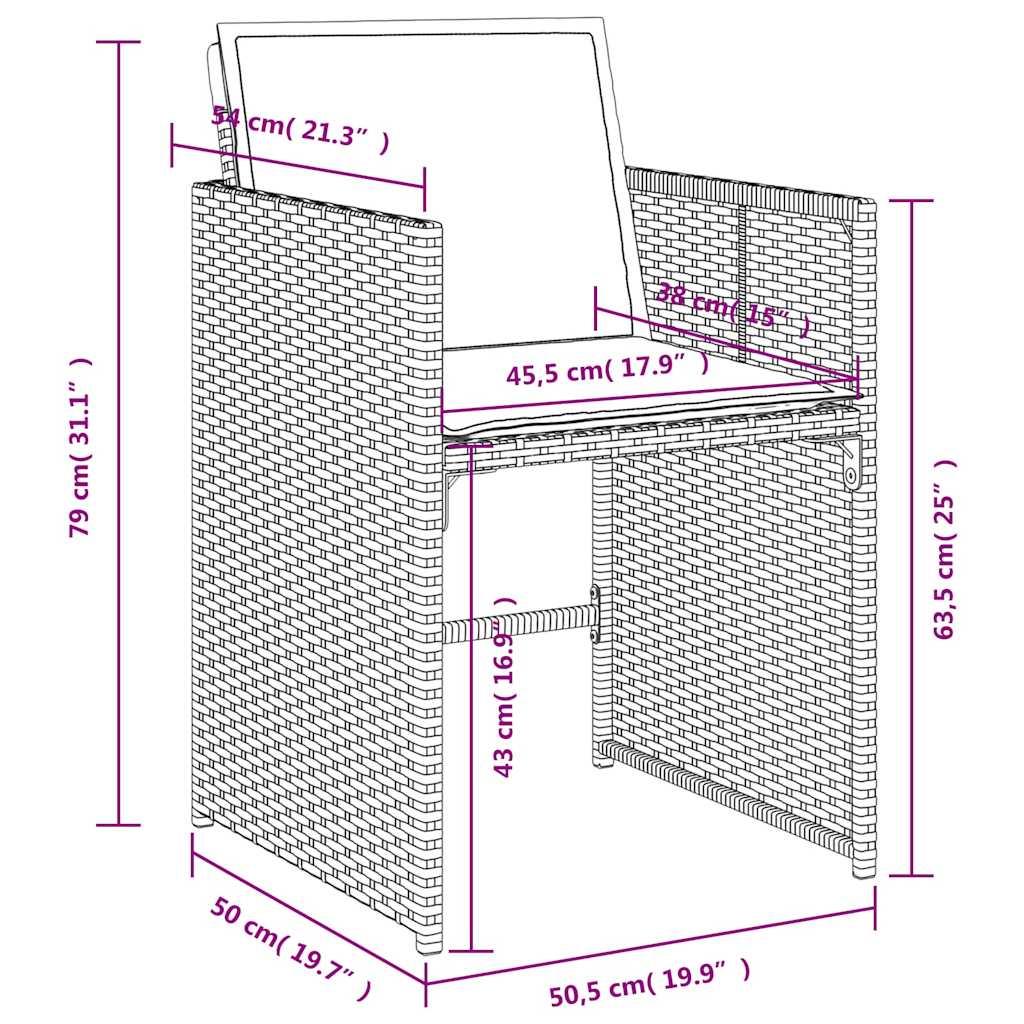 vidaXL Tuinstoelen 4 st met kussens poly rattan zwart