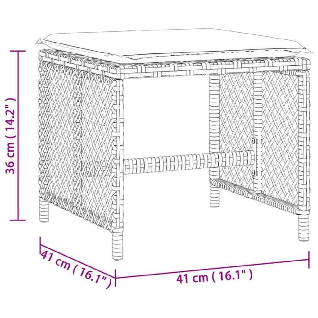 vidaXL Garden Stools 4 pcs with cushions 41x41x36 cm poly rattan black
