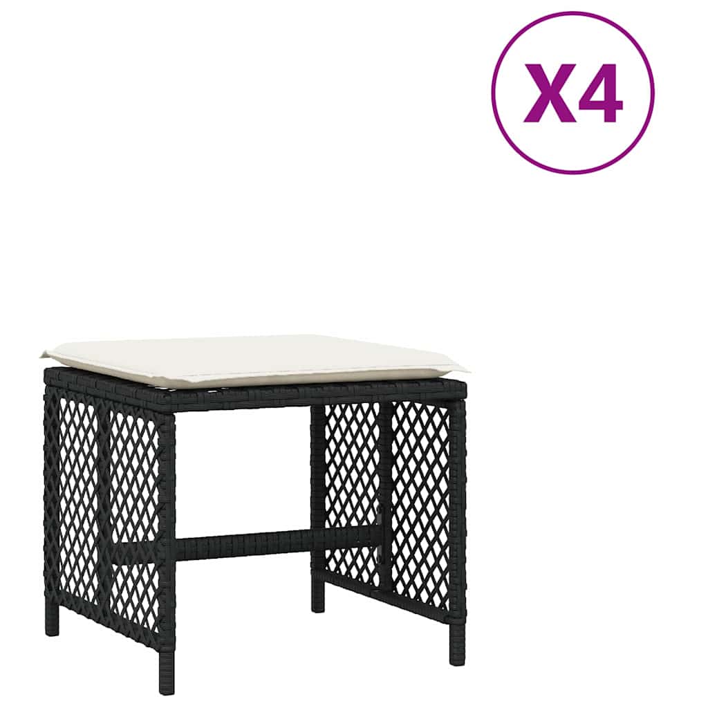 vidaXL Garden Stools 4 pcs with cushions 41x41x36 cm poly rattan black