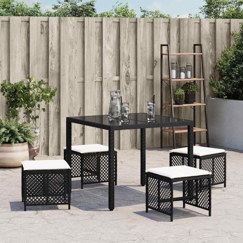 vidaXL Garden Stools 4 pcs with cushions 41x41x36 cm poly rattan black