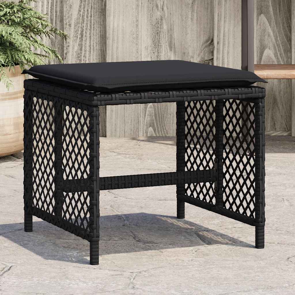 vidaXL Garden Stools 4 pcs with cushions 41x41x36 cm poly rattan black