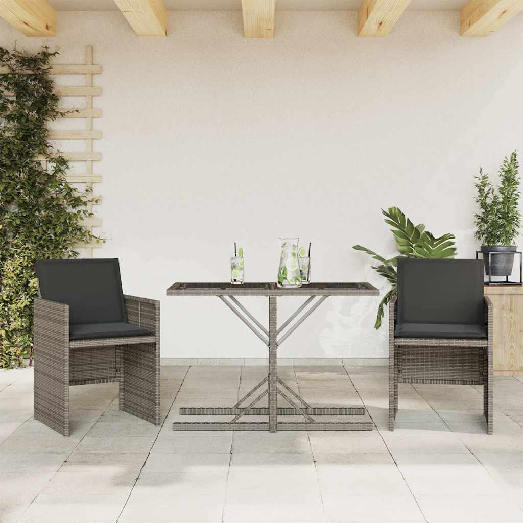 vidaXL 3-delige Bistroset met kussens poly rattan zwart
