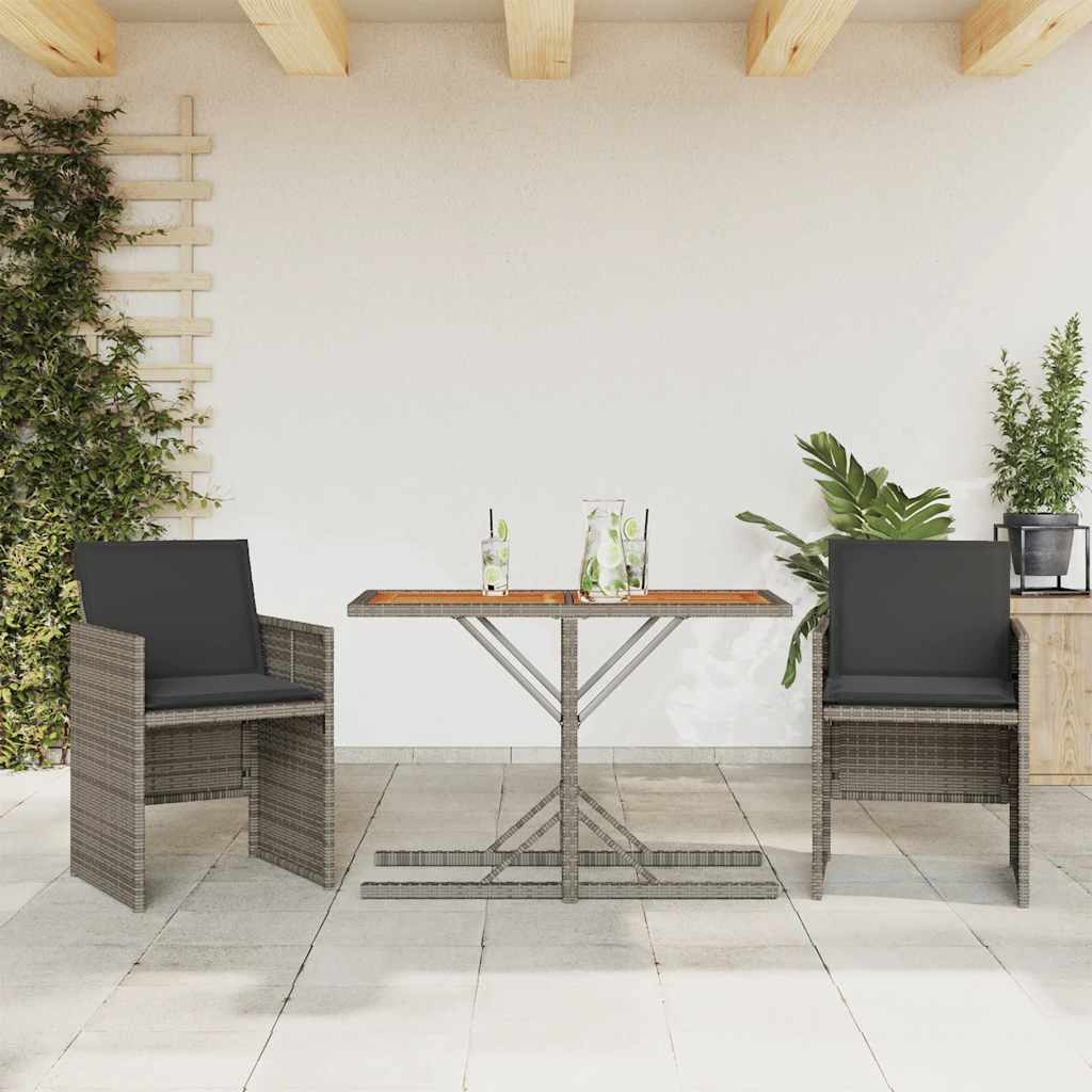 vidaXL 3-delige Bistroset met kussens poly rattan zwart