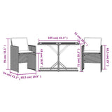vidaXL 3-delige Bistroset met kussens poly rattan zwart