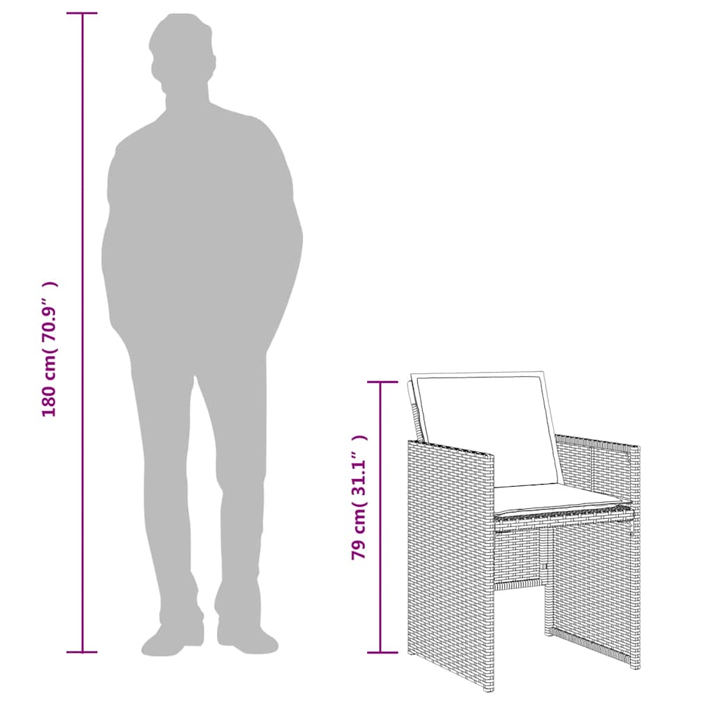 vidaXL 3-delige Bistroset met kussens poly rattan zwart