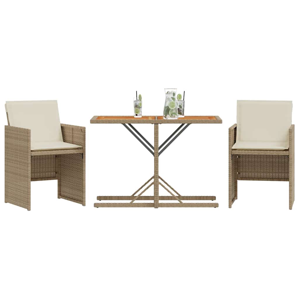 vidaXL 3-delige Bistroset met kussens poly rattan zwart