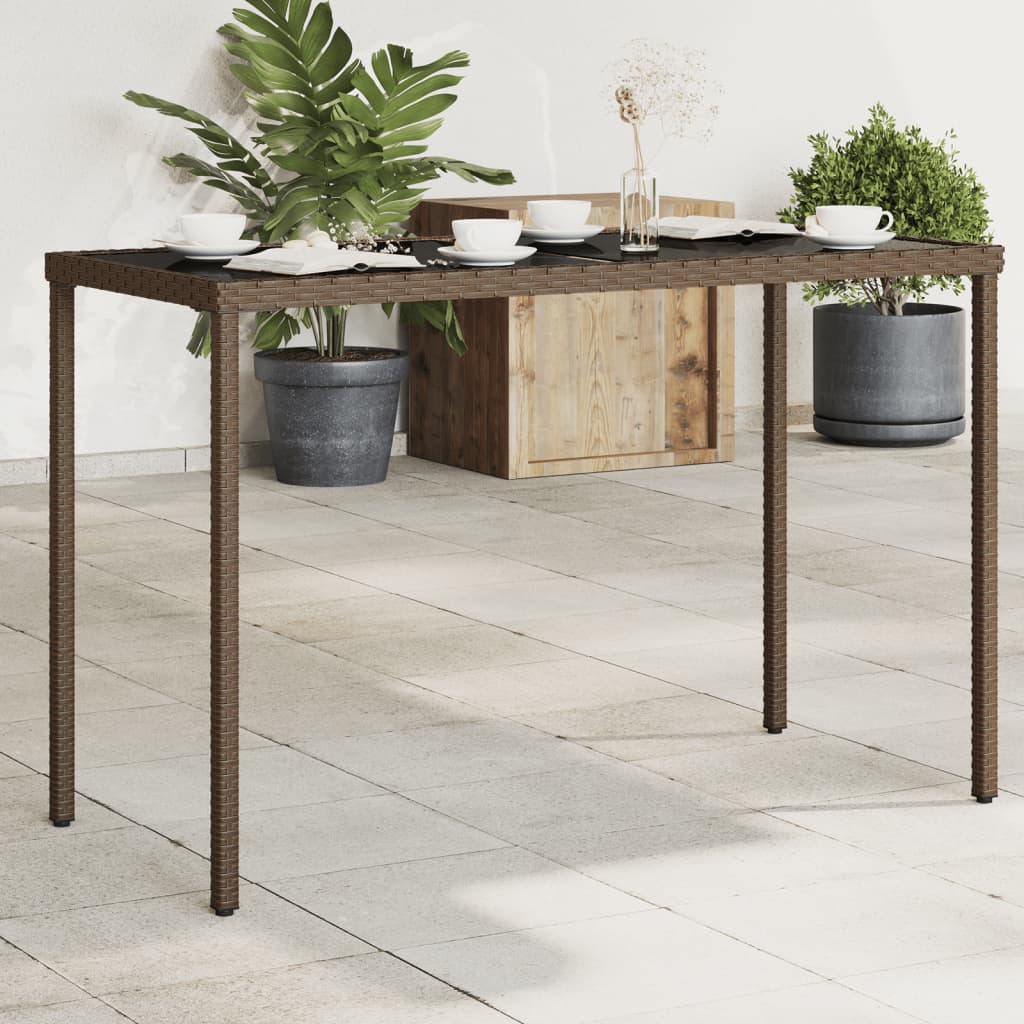 vidaXL Tuintafel met glazen blad 115x54x74 cm poly rattan zwart