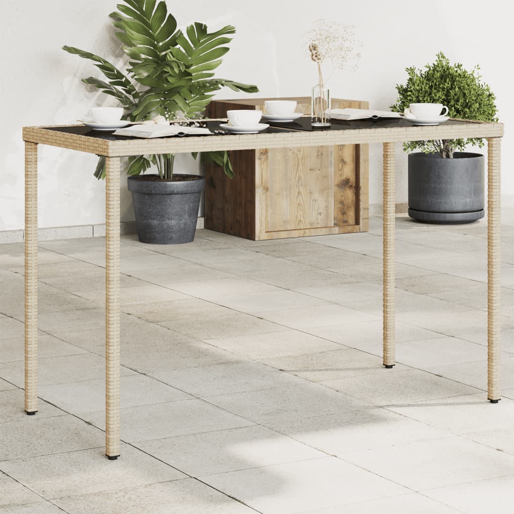 vidaXL Tuintafel met glazen blad 115x54x74 cm poly rattan zwart