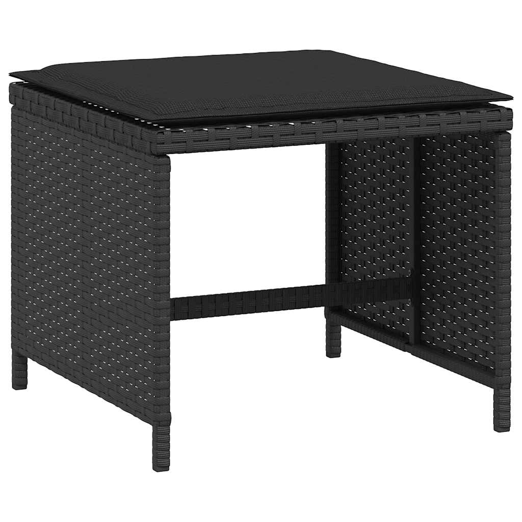 vidaXL 5-delige Tuinset met kussens poly rattan zwart