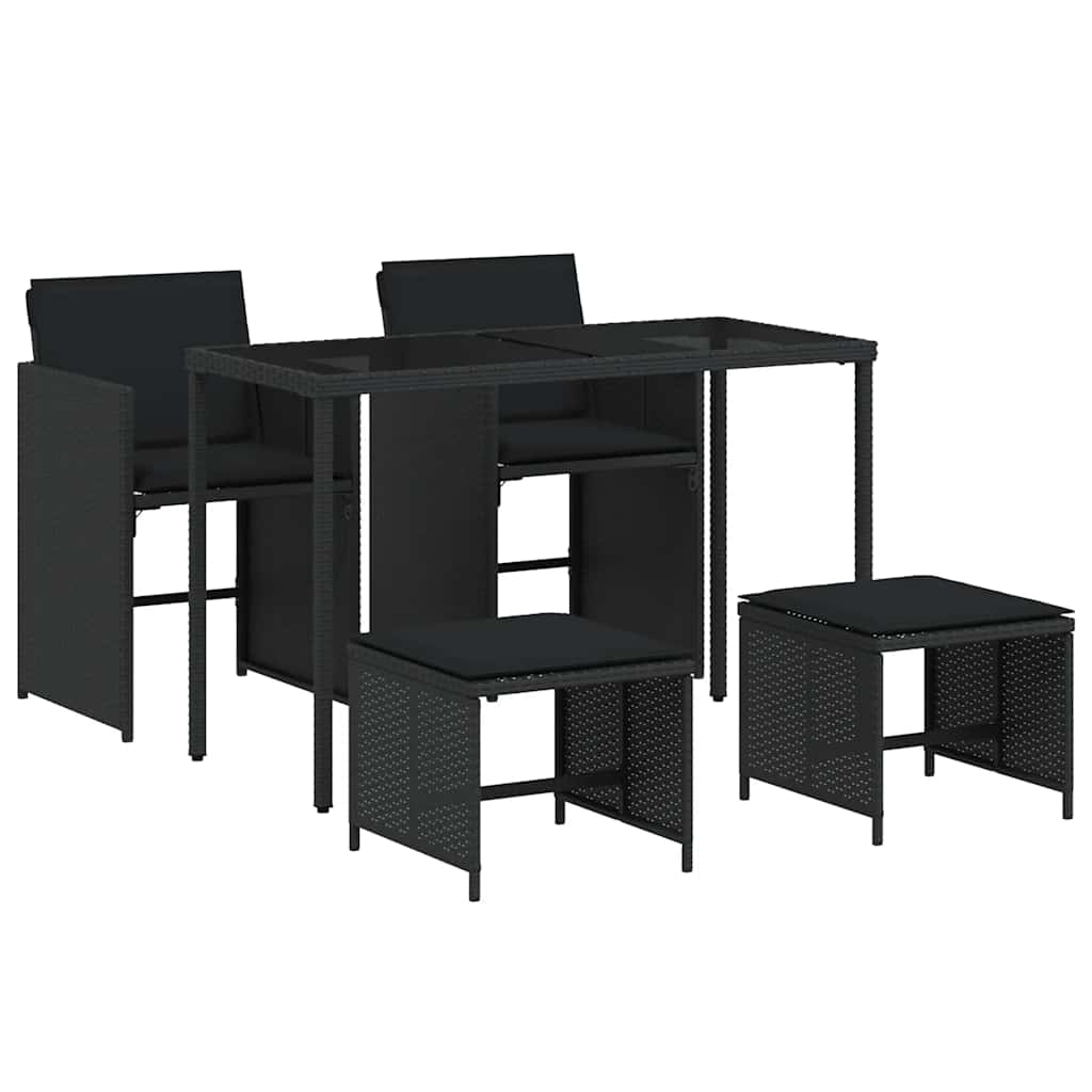 vidaXL 5-delige Tuinset met kussens poly rattan zwart