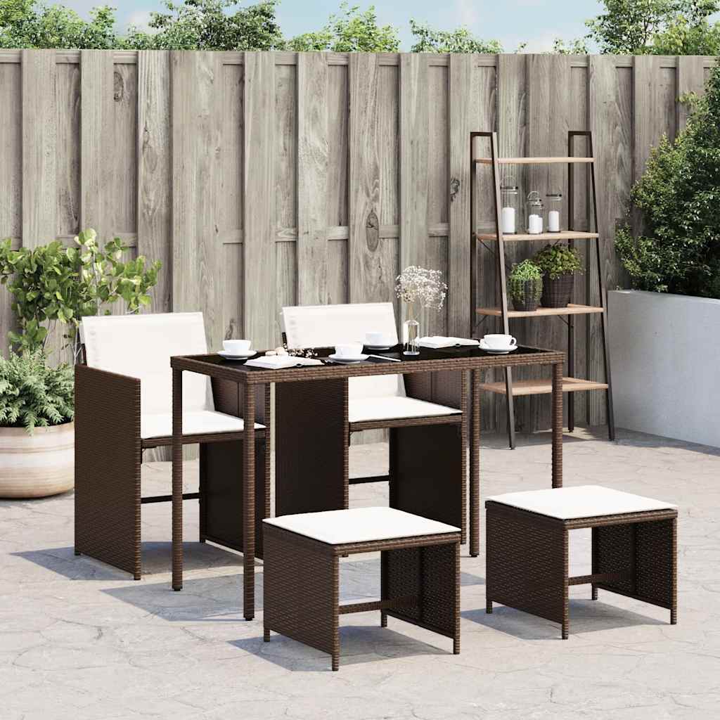 vidaXL 5-delige Tuinset met kussens poly rattan zwart