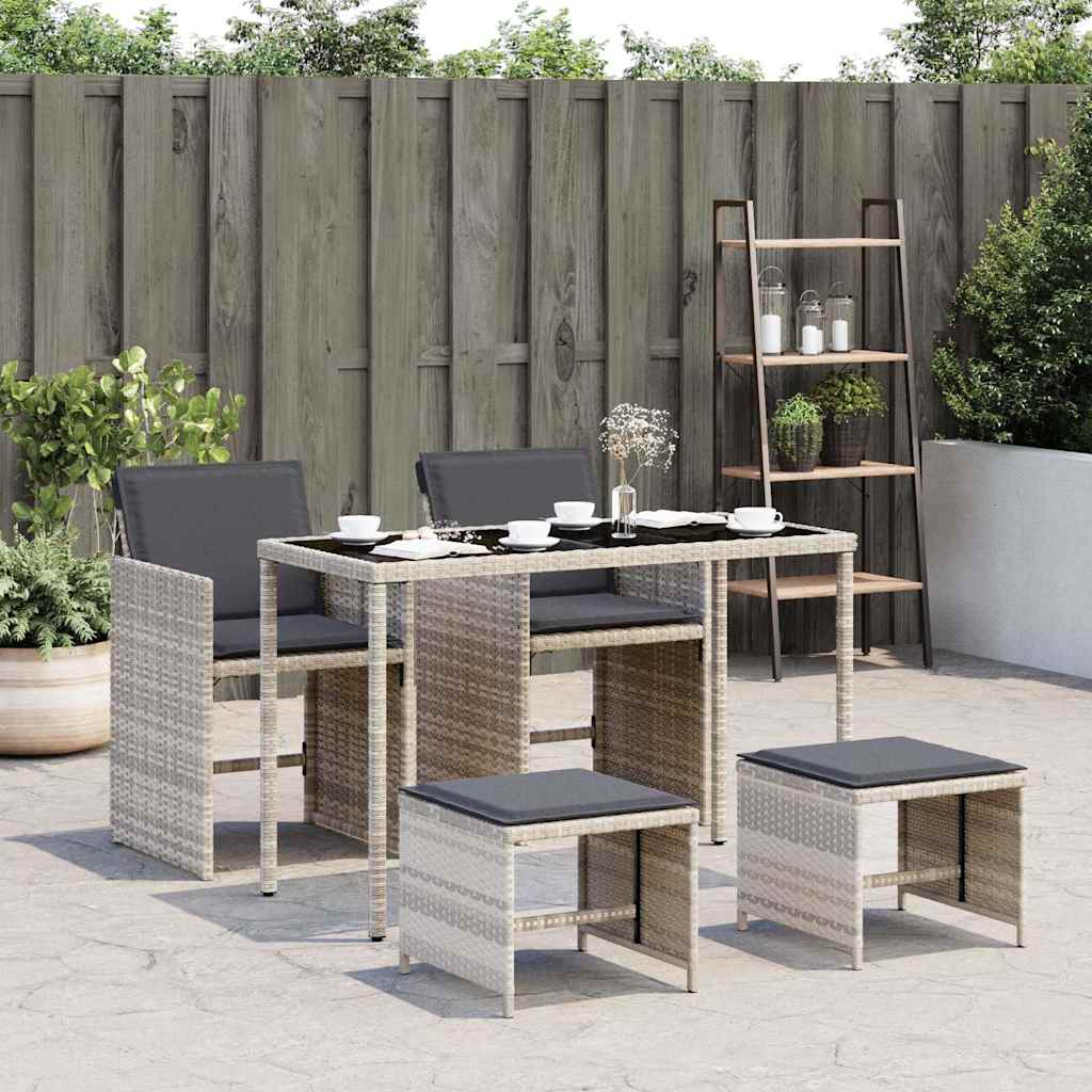 vidaXL 5-delige Tuinset met kussens poly rattan zwart