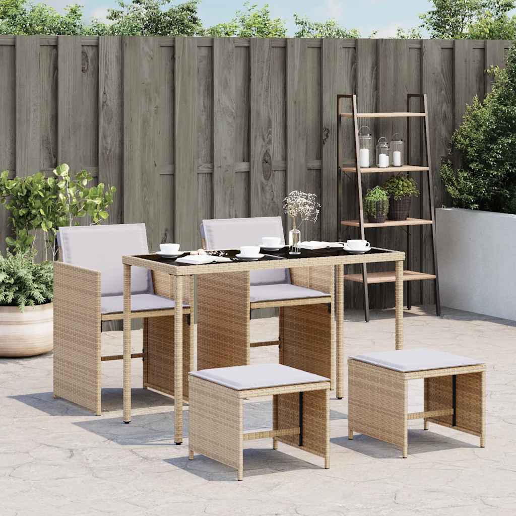 vidaXL 5-delige Tuinset met kussens poly rattan zwart