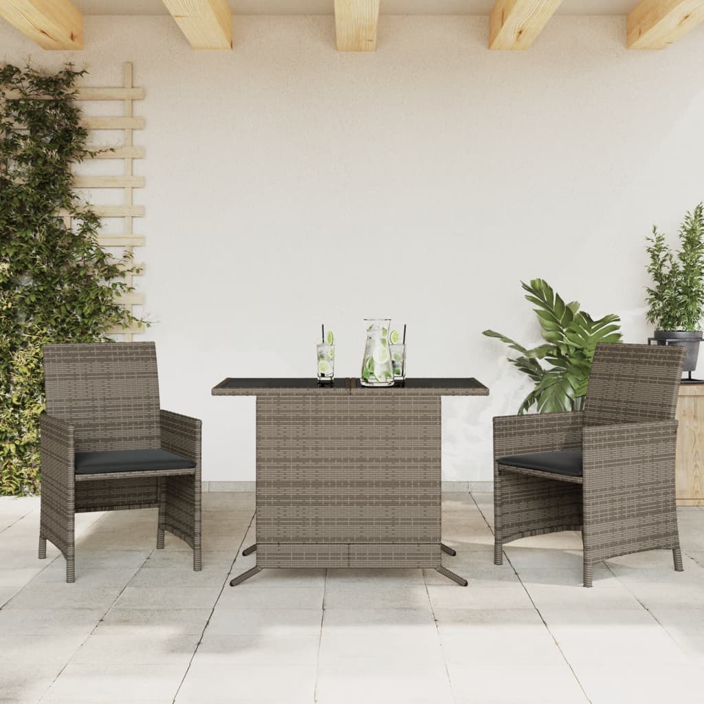 vidaXL 3-delige Bistroset met kussens poly rattan zwart