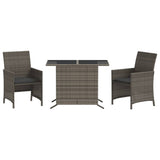 vidaXL 3-delige Bistroset met kussens poly rattan zwart