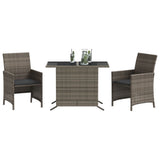 vidaXL 3-delige Bistroset met kussens poly rattan zwart