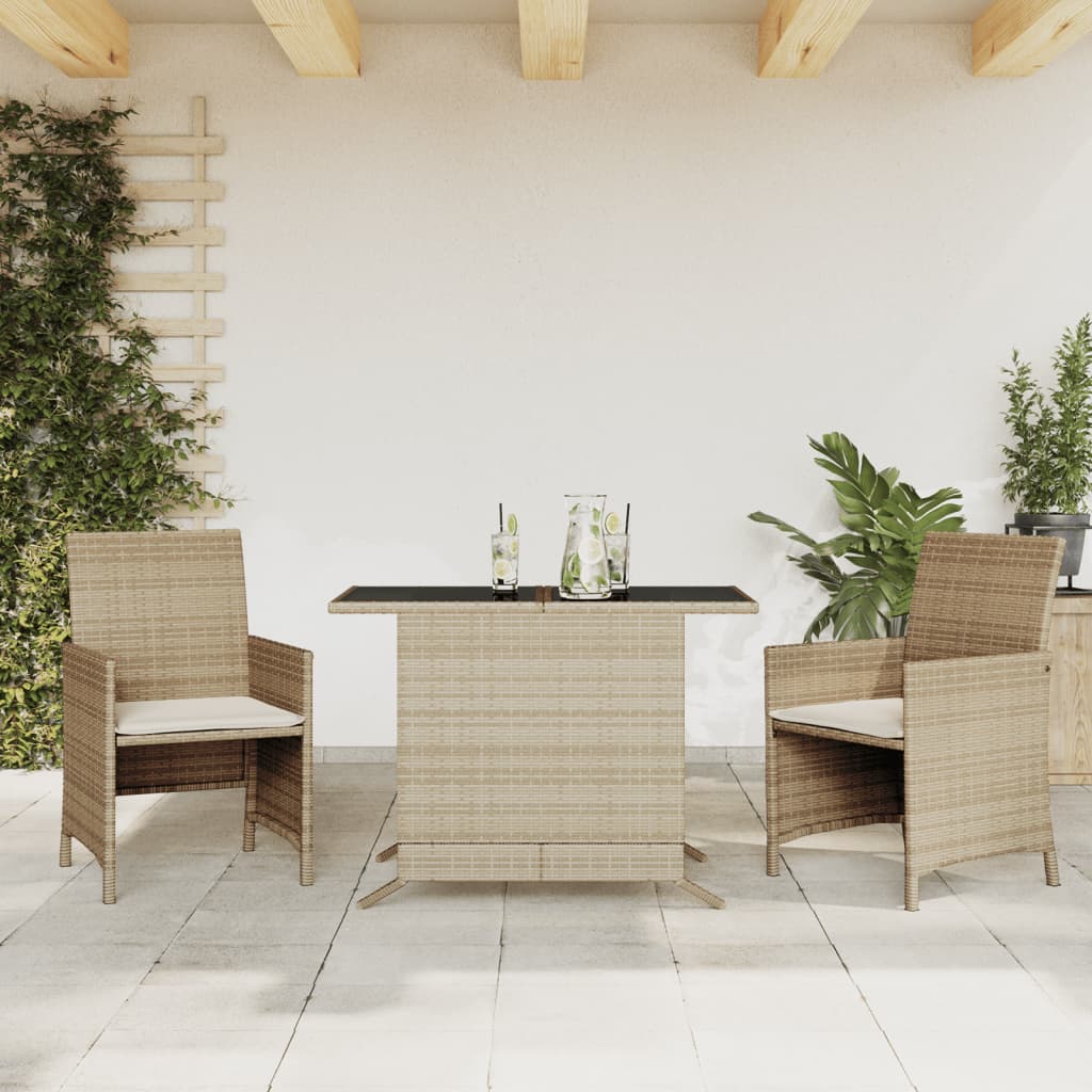 vidaXL 3-delige Bistroset met kussens poly rattan zwart