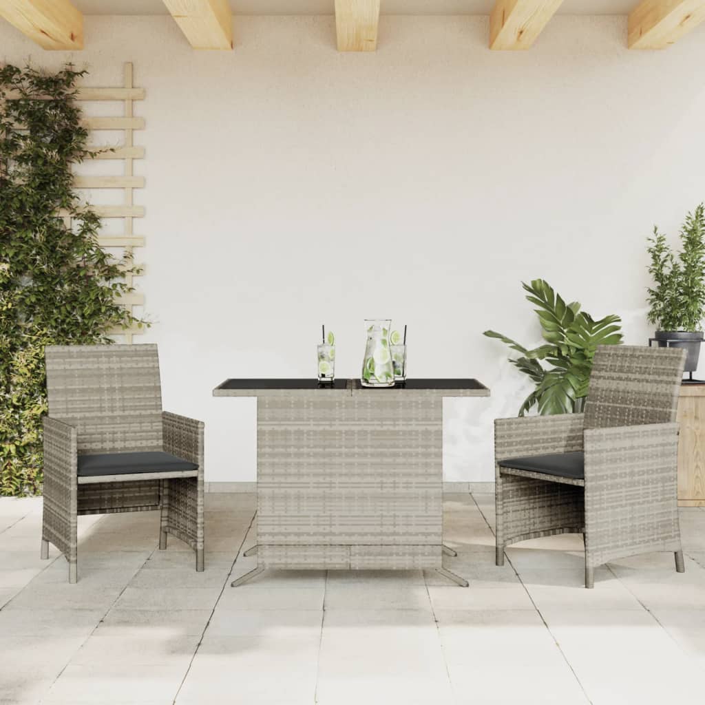 vidaXL 3-delige Bistroset met kussens poly rattan zwart