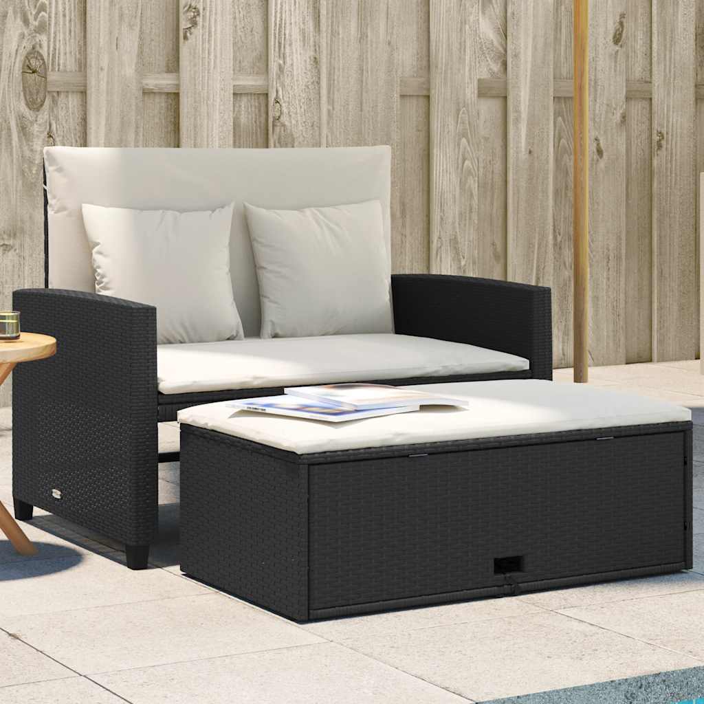 vidaXL Tuinbank 2-zits met kussens poly rattan zwart