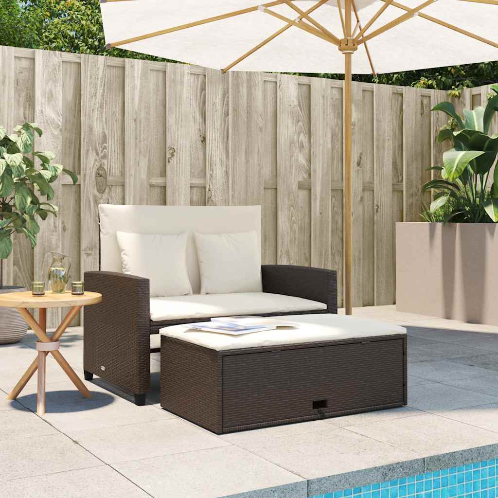 vidaXL Tuinbank 2-zits met kussens poly rattan zwart