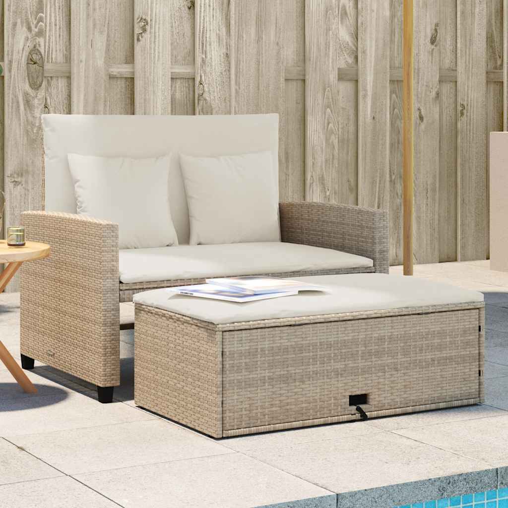 vidaXL Tuinbank 2-zits met kussens poly rattan zwart