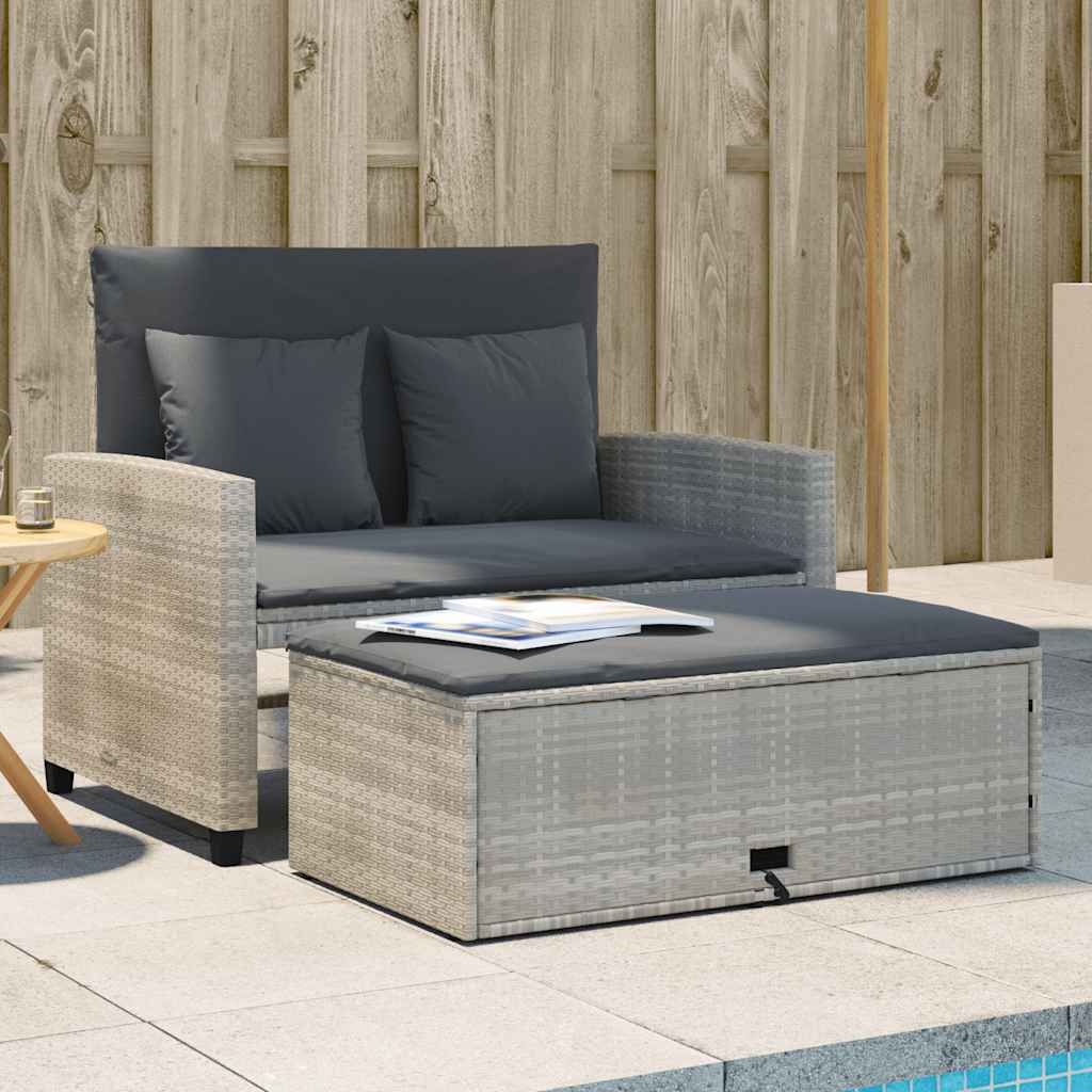 vidaXL Tuinbank 2-zits met kussens poly rattan zwart