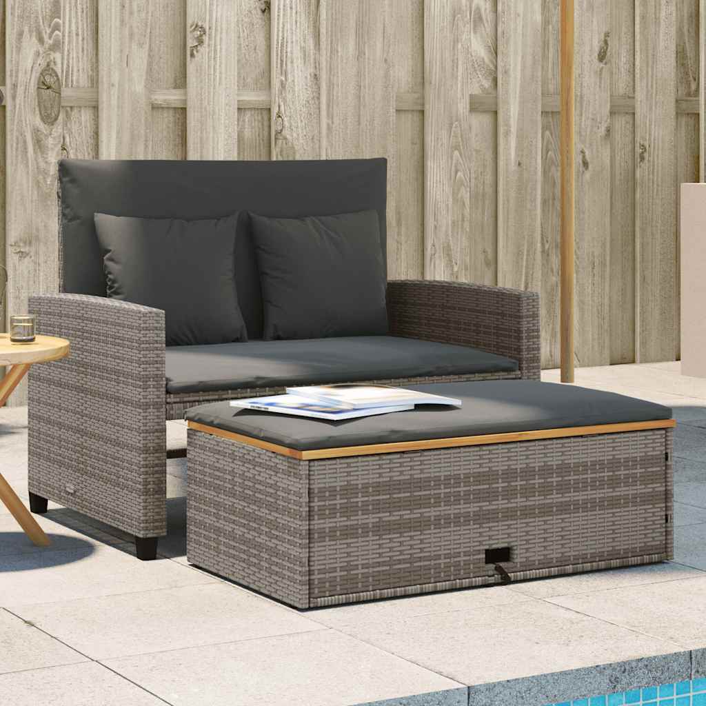 vidaXL Tuinbank 2-zits met kussens poly rattan zwart