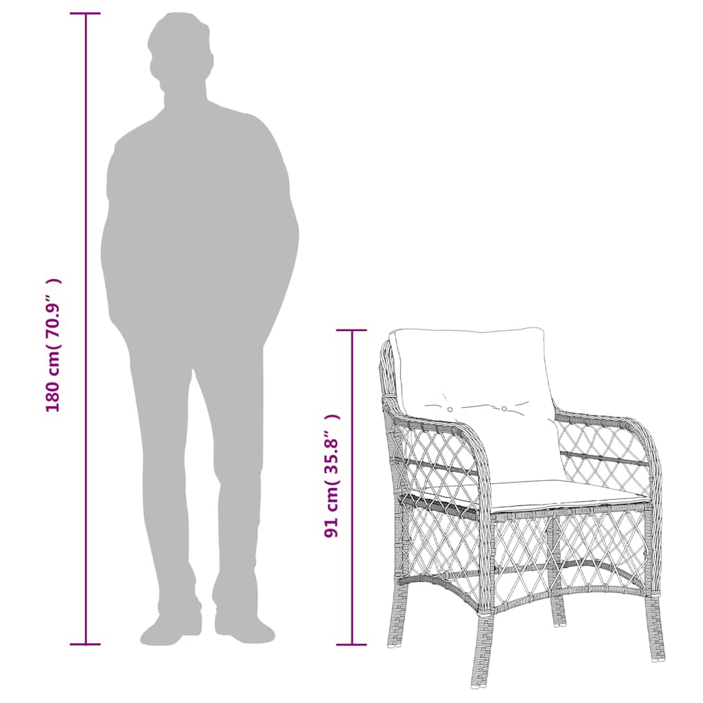 vidaXL Tuinstoelen 2 st met kussens poly rattan zwart