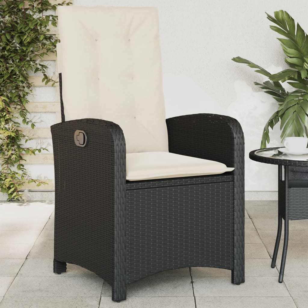 vidaXL Adjustable Garden Chair with Cushions Poly Rattan Black