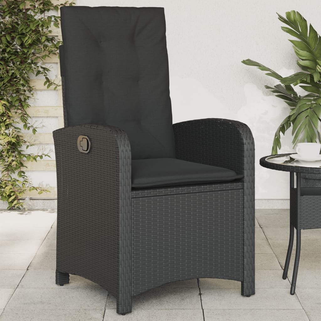 vidaXL Adjustable Garden Chair with Cushions Poly Rattan Black