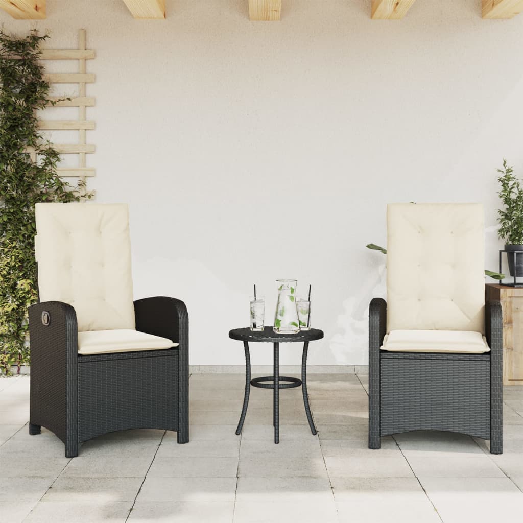 vidaXL Adjustable Garden Chair with Cushions Poly Rattan Black