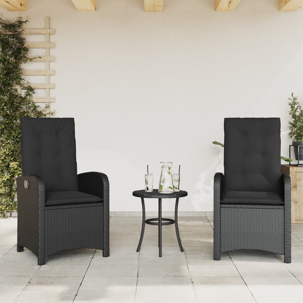 vidaXL Adjustable Garden Chair with Cushions Poly Rattan Black