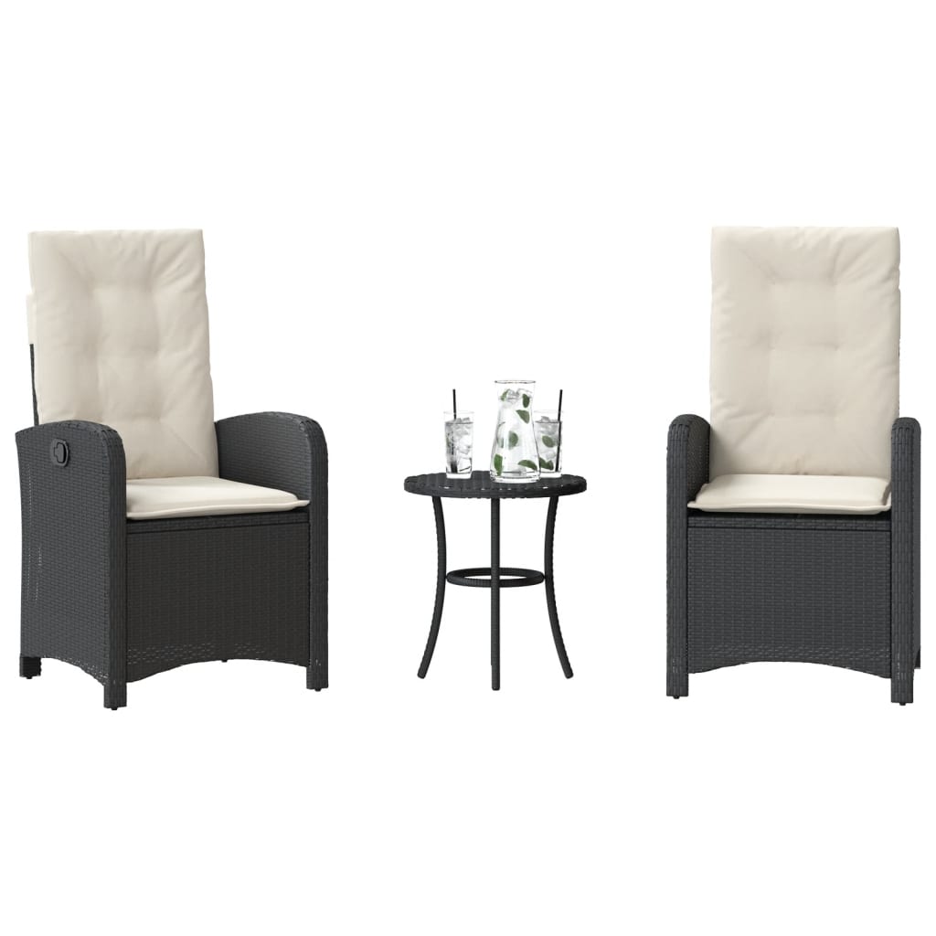 vidaXL 3-delige Bistroset met kussens poly rattan zwart