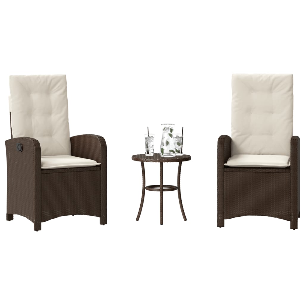 vidaXL 3-delige Bistroset met kussens poly rattan zwart