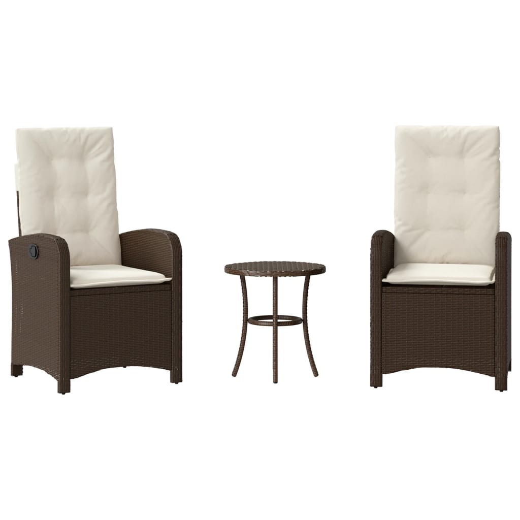 vidaXL 3-delige Bistroset met kussens poly rattan zwart