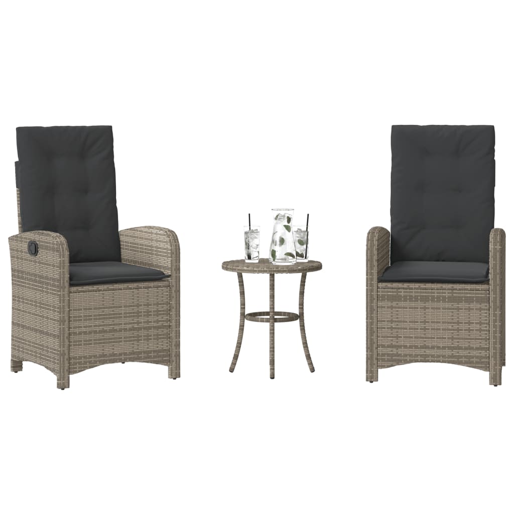 vidaXL 3-delige Bistroset met kussens poly rattan zwart