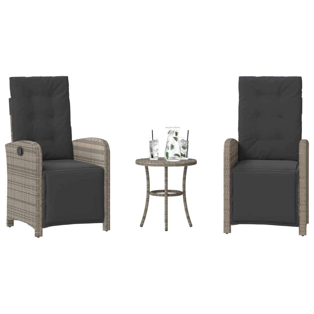 vidaXL 3-delige Bistroset met kussens poly rattan zwart