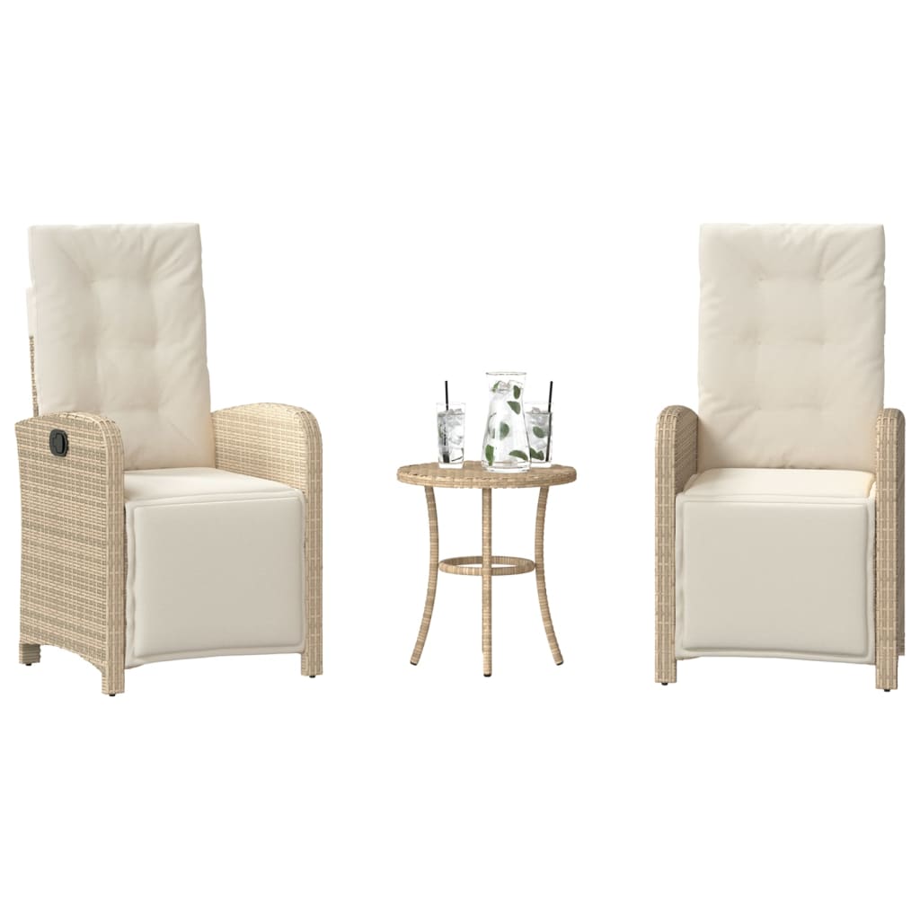 vidaXL 3-delige Bistroset met kussens poly rattan zwart