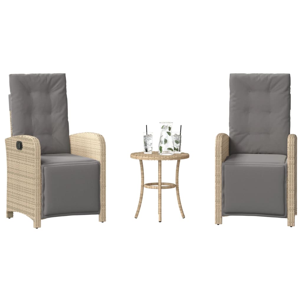 vidaXL 3-delige Bistroset met kussens poly rattan zwart